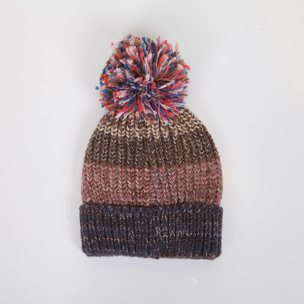 Wholesale Cute Fur Ball Fish Bone Color Matching Thickened Women's Knitted Hat Beanie